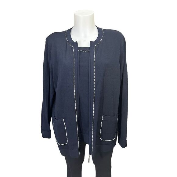 Elana by Tanner 2-Piece Cardigan & Tank‎ Navy Knit Set size 1 / Large NEW - Picture 1 of 12